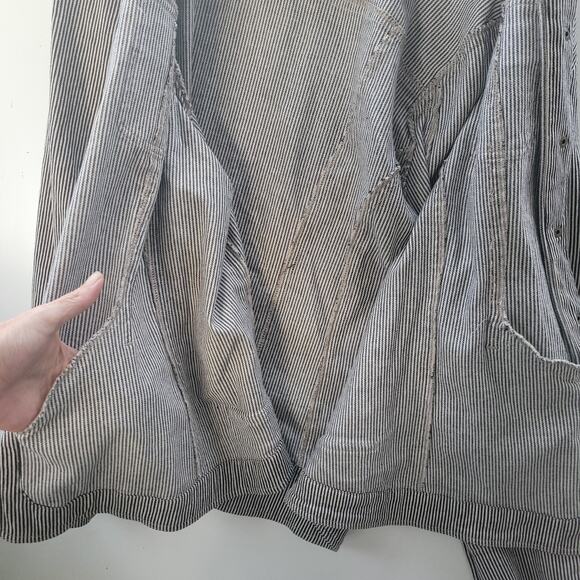 Live a Little Womens Jacket size Lg Blue/ White Stripe Denim Snap Up Pockets - Picture 8 of 9